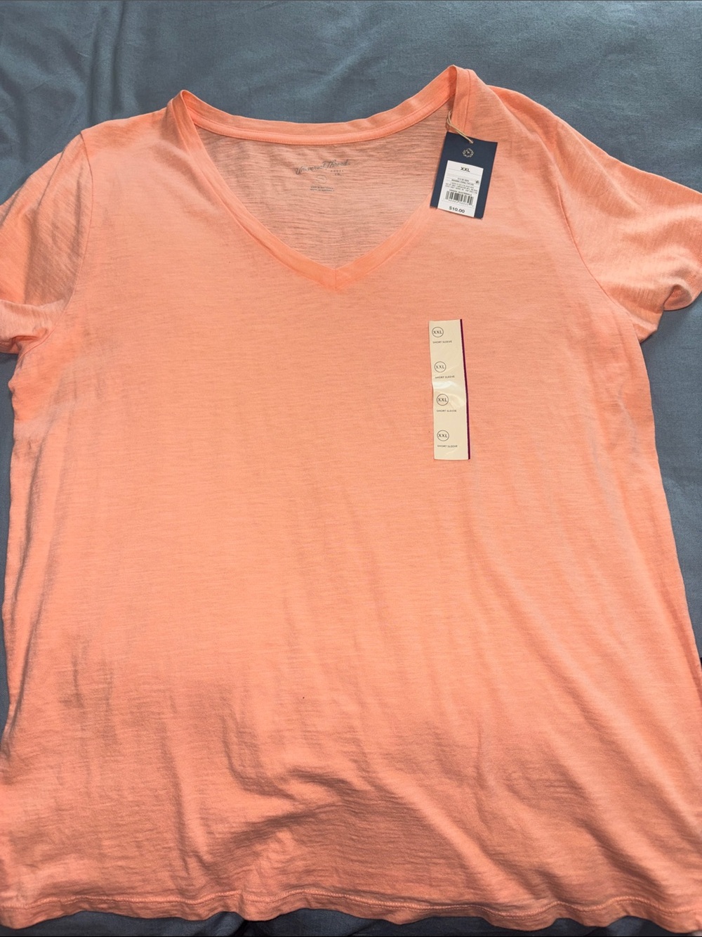 Lightweight V-Neck Women's Tee in Bright Coral Peach